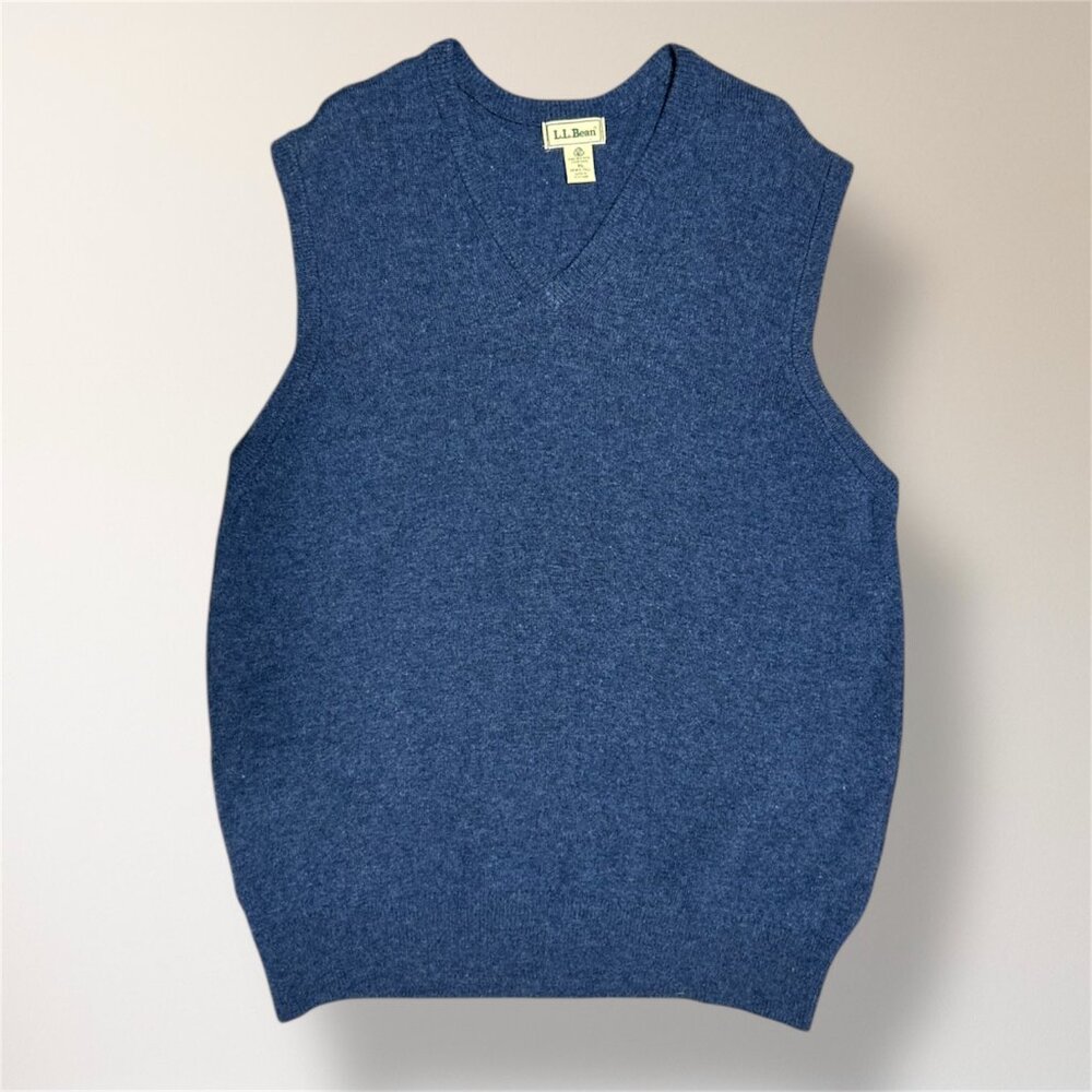 L.L. Bean Men’s XL Tall Blue Lambswool Knit Vest V-Neck Pullover Sweater Grandpa